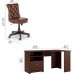 Bush Furniture Cabot 60W Corner Desk with Mid Back Tufted Office Chair in Harvest Cherry