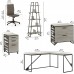 Bush Furniture Refinery L Shaped Industrial Desk and Chair Set with File Cabinets and Bookshelf 62W Cottage White
