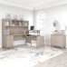 Bush Furniture Somerset 3 Position Sit to Stand L Shaped Desk with Hutch and File Cabinet 72W Sand Oak
