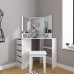 CRX Wood Makeup Table Bedroom Furniture with Mirror 3-Panel Mirror Girls Desk and Chair Set Easy Installation Small Vanity Makeup Table