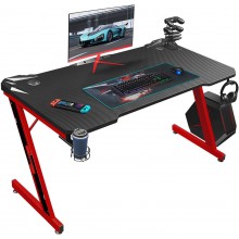 Homall 44 inch Computer Table Z Shaped PC Gaming Workstation Home Office Desk with Carbon Fiber Surface Cup Holder & Headphone Hook Classic Red 44