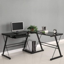 Snow Shop Everything Large Storage Space Computer Desk L Shaped Tempered Glass Desk Laptop Table with Keyboard Tray Home Office Furniture