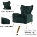Artechworks Curved Tufted Accent Chair with Metal Gold Legs Velvet Upholstered Arm Club Leisure Modern Chair for Living Room Bedroom Patio Green
