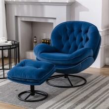 Baysitone Accent Chair with Ottoman,360 Degree Swivel Velvet Accent Chair Lounge Armchair with Metal Base Frame for Living Room Bedroom Reading Room Home Office Blue