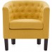 BELLEZE Elegant Upholstered Tufted Barrel Accent Chair Roll Armrest Club Chair for Living Room Bedroom with Wooden Legs and Linen Fabric Berlinda Yellow