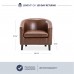 BELLEZE Modern Tub Barrel Accent Chair Upholstered Arm Club Chair for Living Room Faux Leather Lounge Chair with Gold Nail Head Trim Black Wooden Legs Kyara Brown