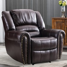 CANMOV Leather Recliner Chair Classic and Traditional Manual Recliner Chair with Comfortable Arms and Back Single Sofa for Living Room Brown