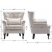Chairus Mid-Century Modern Accent Chairs Set of 2 Comfy Tufted Single Sofa Chair Wingback Armchair with Pillow for Club Living Room Bedroom Linen Beige