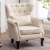 DM Furniture Mid Century Accent Chair Modern Button Tufted Armchair Wingback Club Chair Linen Fabric Single Sofa Lounge Chair with Pillow for Living Room Bedroom Beige