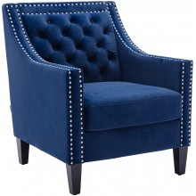 Dolonm Accent Chair with Arms Mid Century Modern Decorative Side Chair Upholstered Reading Chair with Wood Legs Nailhead Studded Wingback Velvet Fabric Chair for Living Room Bedroom Navy Velvet