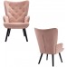 Dolonm Velvet Accent Chair Modern Tufted Button Wingback Vanity Chair with Arms Upholstered Tall Back Desk Chair with Solid Wood Legs for Living Room Bedroom Waiting RoomDusty Pink