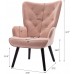 Dolonm Velvet Accent Chair Modern Tufted Button Wingback Vanity Chair with Arms Upholstered Tall Back Desk Chair with Solid Wood Legs for Living Room Bedroom Waiting RoomDusty Pink