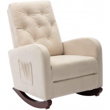 Dolonm Velvet Rocking Chair Mid-Century Modern Nursery Rocking Armchair Upholstered Tall Back Accent Glider Rocker for Living Room Beige Velvet