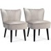 Giantex Set of 2 Velvet Accent Chair Upholstered Modern Leisure Club Chairs w Wood Legs Thick Sponge Seat Adjustable Foot Pads Armless Wingback Chairs for Bedroom Living Room 2 Light Grey