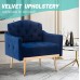 JOYBASE Velvet Armchair Mid Century Modern Accent Chair Wood and Steel Armchair for Living Room Bedroom Navy