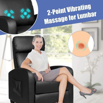 LDAILY MassageRecliner Sofa Reading Chair Winback for Living Room Single Sofa with Side Pocket Home Theater Seating Massage Reclining Chair PU Leather Padded Seat Backrest Black