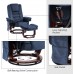 Mcombo Recliner Chair with Ottoman Fabric Accent Chair with Vibration Massage Swivel Chair with Wood Base for Living Reading Room Bedroom 9099 Blue