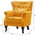 MELLCOM Modern Accent Chair with Tufted Button Wingback Yellow Sofa Chair with Round Armrests Solid Wood Legs Waist Pillow Accent Chairs for Living Room and Bedroom Yellow