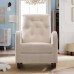 Merax Upholstered Rocking Chair w Side Storage Pocket Comfortable Living Room Rocker Lounge Armchair with Fabric Padded Seat High-Back Porch Rocker Nursery Rocker with Solid Wood Base Beige 26''W