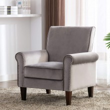 Morden Fort Accent Bedroom Chair Velvet Upholstered Armchair for Bedroom Living Room Club Office-Grey