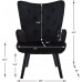 Pannow Modern Velvet Accent Chair Tufted Button Wingback Arms Chair Upholstered Tall Back Vanity Chair Leisure Chair with Solid Wood Legs for Living Room Bedroom Waiting Room Black