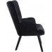 Pannow Modern Velvet Accent Chair Tufted Button Wingback Arms Chair Upholstered Tall Back Vanity Chair Leisure Chair with Solid Wood Legs for Living Room Bedroom Waiting Room Black