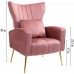 Pink Accent Chair Set of 2 with High Back Living Room Chairs 2 Pack with Lumbar Pillow and Golden Legs Velvet Armchair Modern Mid Century Vanity Chairs with Armrest for Bedroom