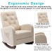 Rocking Accent Chair Tufted Upholstered Luxury Velvet Lounge Chair Glider Rocker Armchair with Side Pocket for Nursery Living Room Bedroom Solid Wood Frame for 300 lbs Support Sandy Beige