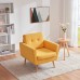 Tbfit Linen Fabric Accent Chairs Mid Century Modern Armchair for Living Room Bedroom Button Tufted Upholstered Comfy Reading Accent Chair SofaYellow
