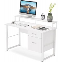 Tribesigns 47 Inches Computer Desk with Hutch Modern Writing Desk with 2 Drawers Storage  PC Laptop Study Table Workstation for Home Office High Gloss White
