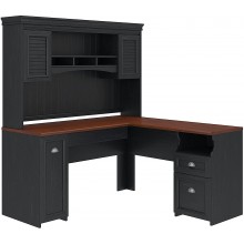 Bush Furniture Fairview L Shaped Desk with Hutch Antique Black