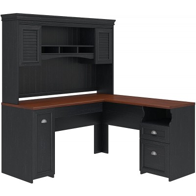 Bush Furniture Fairview L Shaped Desk with Hutch Antique Black