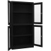 Aisifx Office Cabinet Black 35.4x15.7x70.9 Steel and Tempered Glass