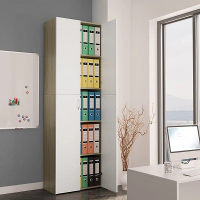Aisifx Office Cabinet White and Sonoma Oak 23.6x12.6x74.8 Chipboard