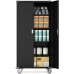 Black Metal Storage Cabinet with 2 Doors,Locking File Storage Cabinet with Wheels,Storage Cabinet with 4 Adjustable Shelves for Home and Office and Garage use,Assemble is Required and it is Easy.