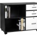 Caeciliatima Organized Black Storage Cabinet 3 White Drawers Compartments 2 Open Shelves Metal Handle MDF Wooden Wheel Home Office