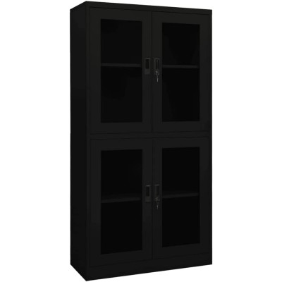 FAMIROSA Office Cabinet Black 35.4x15.7x70.9 Steel and Tempered Glass