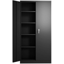 GangMei Metal Storage Cabinet with 2 Doors,Locking Steel Storage Cabinet with 4 Adjustable Shelves,Home Office Metal Utility Shelving Cabinet for Garage Office Kitchen Assembly RequiredBlack 72''