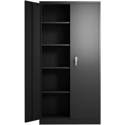 GangMei Metal Storage Cabinet with 2 Doors,Locking Steel Storage Cabinet with 4 Adjustable Shelves,Home Office Metal Utility Shelving Cabinet for Garage Office Kitchen Assembly RequiredBlack 72''