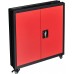 GREATMEET Metal Storage Cabinet with 1 Adjustable Shelve and 2 Doors,Locking Steel Storage Cabinet with Wheels for Home Office 26.1 W x 13.78 D x 31.5 H Black+Red