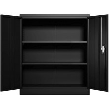 GREATMEET Metal Storage Cabinet with 2 Adjustable Shelves Metal Cabinet with Locking Doors Office Garage Storage Cabinet with Door and Shelf3 Shelves Black