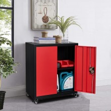 GREATMEET Metal Storage Cabinet with Locking Multifunctional Garage Storage Closet with Adjustable Shelves for Home and Office Black&Red