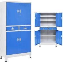 HOME Office Cabinet with 4 Doors Metal Gray and Blue Filing Storage Cabinet Blue 35.4"x15.7"x70.9