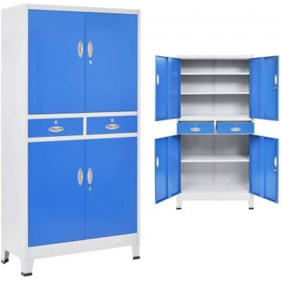HOME Office Cabinet with 4 Doors Metal Gray and Blue Filing Storage Cabinet Blue 35.4x15.7x70.9