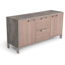 Limari Home Baston Collection Modern Style Oak & Faux Concrete Laminat Home Office File Cabinet With 2 Soft Closing Doors 2 Drawers Brushed Steel Legs & Handles Grey & Brown