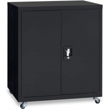 LUCYPAL Metal Storage Cabinet with Wheels,Storage Cabinet with Lock,Adjustable Shelf,Steel Locking Cabinet for Office,Home,Garage,Classroom,Black