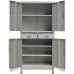 Metal Office Cabinet with 4 Doors and 3 Adjustable Shelves Lockable Steel Storage Cabinet with 2 Drawers for Office and Home