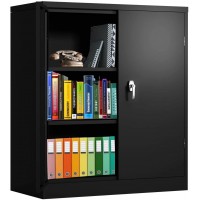 Metal Storage Cabinets with Locking Doors Lockable 42" Steel Storage Cabinet with 2 Doors and 2 Adjustable Shelves Black Metal cabinet Great for Garage Home Office Warehouse,35.9 x 18.1 x 41.53
