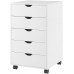 Naomi Home Taylor 5 Drawer Chest Wood Storage Dresser Cabinet with Wheels Craft Storage Organization Makeup Drawer Unit for Closet Bedroom Office File Cabinet 180 lbs Total Capacity – White