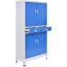 Office Cabinet File Cabinet Metal Storage Cabinet with 4 Doors and Shelves Under Desk Cabinet 35.4x15.7x70.9inch Gray and Blue